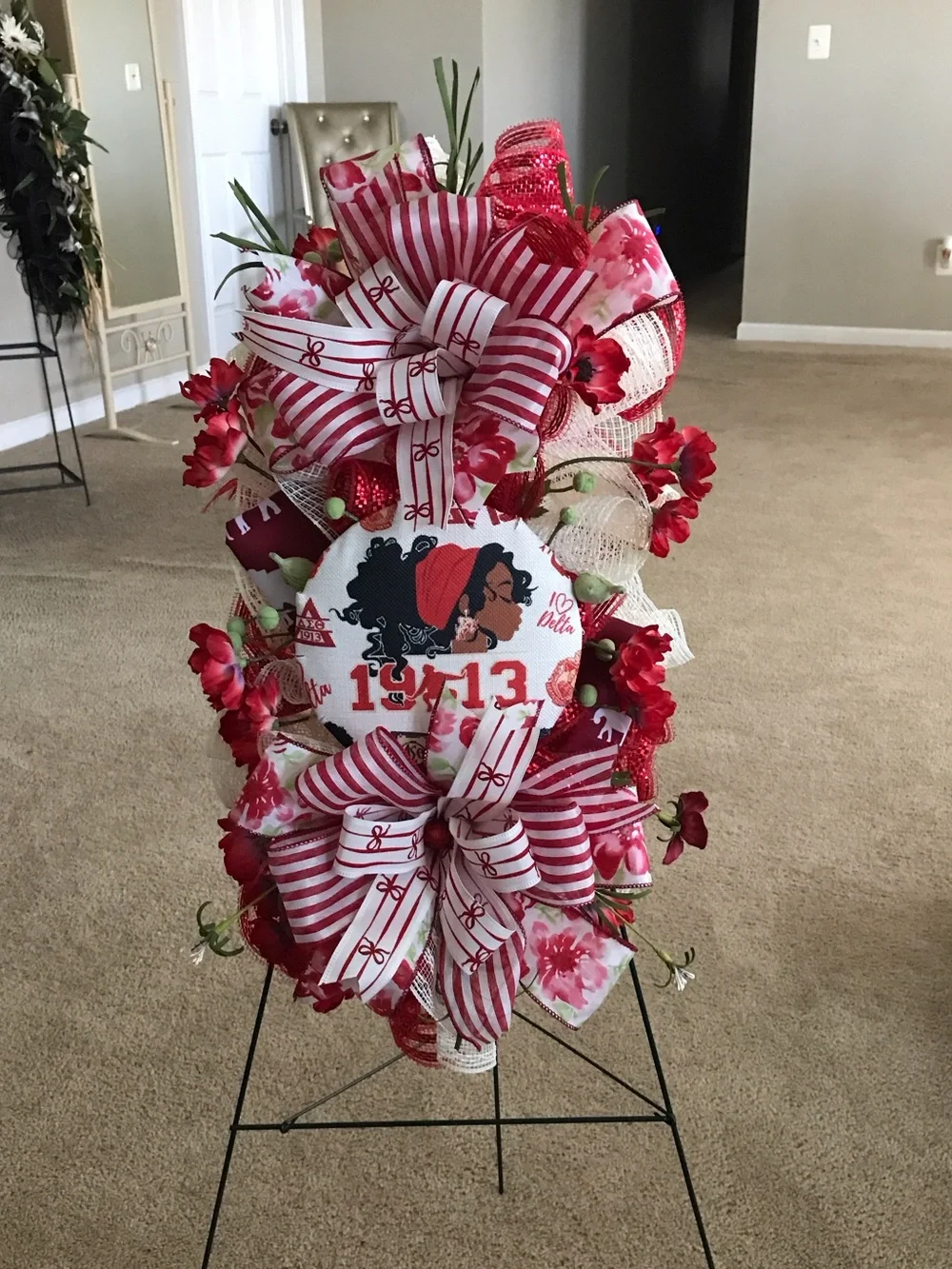 Delta Sorority Red Floral Ribbon Decorative Wreath